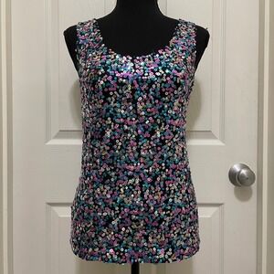 Vintage Charlotte Russe Sequin Tank Top Blue‎ Pink Party Clubwear Y2K USA Made S